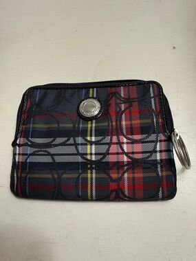Coach Plaid Zip Pouch with Multicolor Stripes